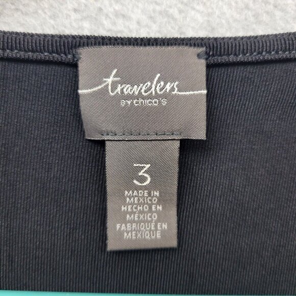Chicos Travelers Cardigan Sz 3 Asymmetrical Hem Pullover Slinky Stretch Black - Picture 6 of 10